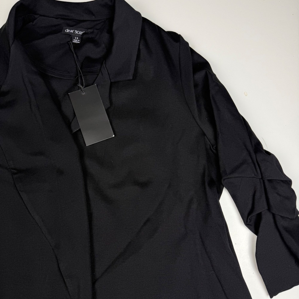 Dear Scarlett Womens Black Open Front Blazer Pleated 3/4 Sleeve Size 1X NWT - Picture 5 of 12
